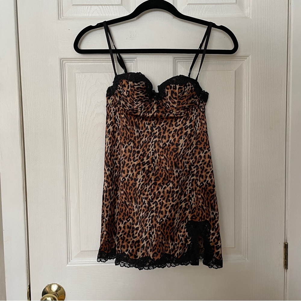 Leopard print babydoll lingerie dress